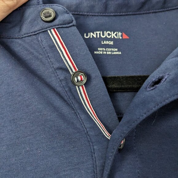 UNTUCKIT Wrinkle-Free Damaschino Long-Sleeve Polo 100% Cotton Navy Mens Large - Picture 5 of 15